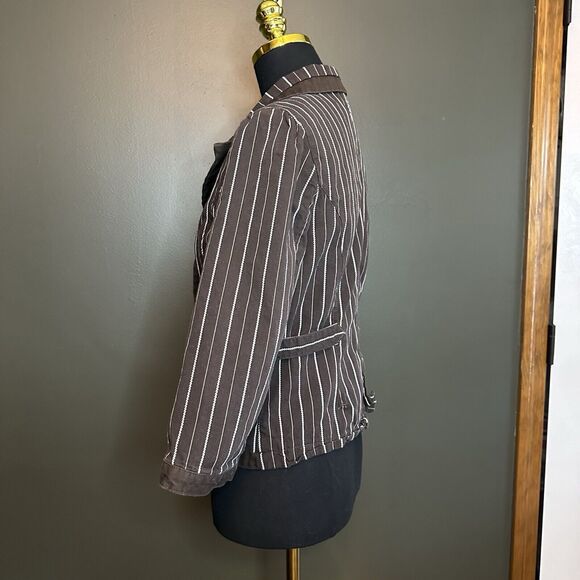Roxy Brown White Striped Cropped Blazer Jacket Y2K L Large - Picture 5 of 7